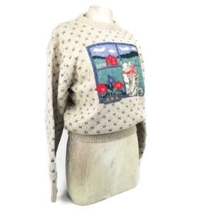 Eddie Bauer Vintage Wool Cat Sweater Beige